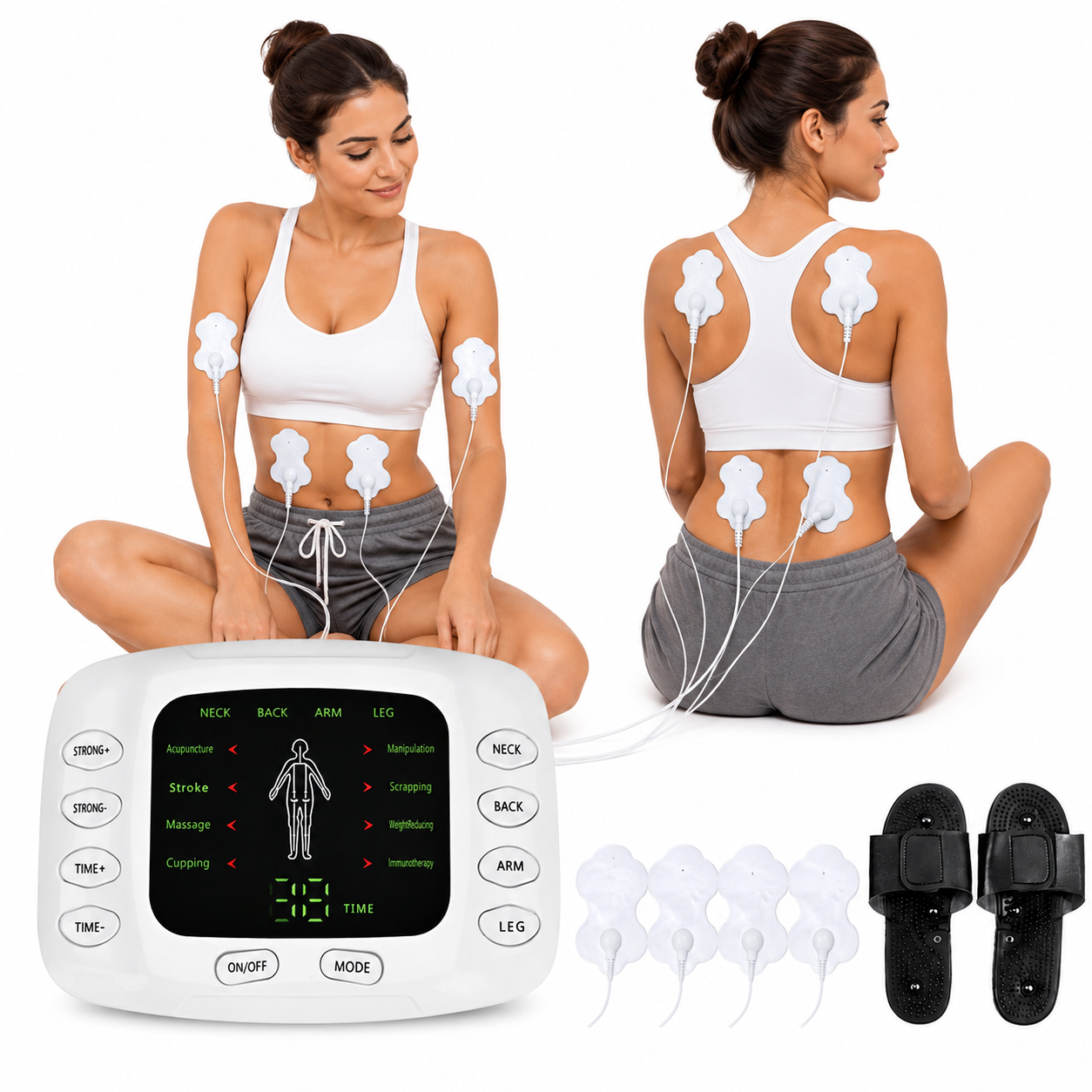 ELEKTROSTYMULATOR MIĘŚNI I NERWÓW TENS EMS +POWERPULSE +KLAPKI DO MASAŻU